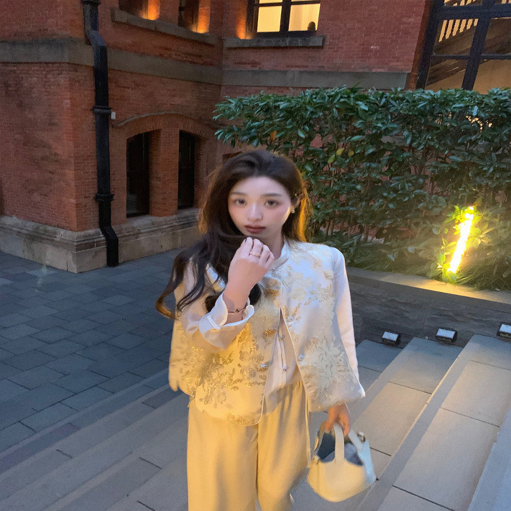 CChen Chen Xiafeng Yulu National style new Chinese style bamboo leaf collar shirt embroidered vest high end set image 11