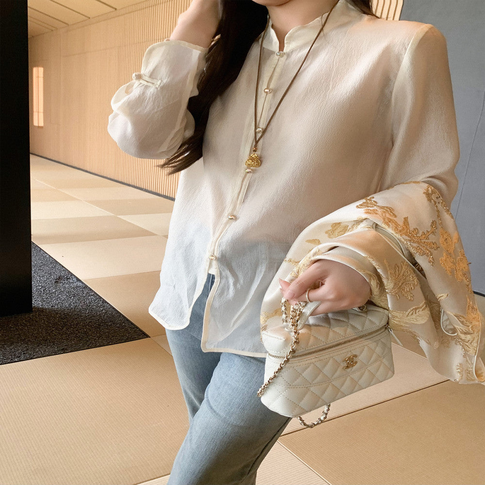 CChen Chen Xiafeng Yulu National style new Chinese style bamboo leaf collar shirt embroidered vest high end set image 14