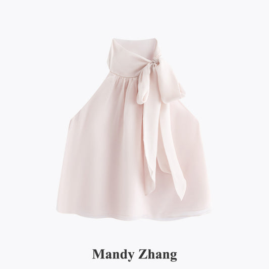 ASAYA4481 - Sleeveless Bow-Tie Chiffon Top 🎀🌸