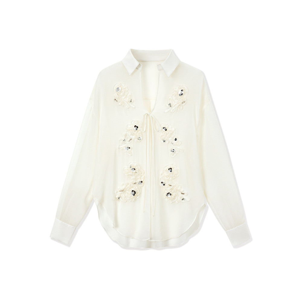 SUK Capital Smoke and Clouds French style three dimensional floral long sleeved shirt with suspender and dress inside white fashionable suit for women image 27