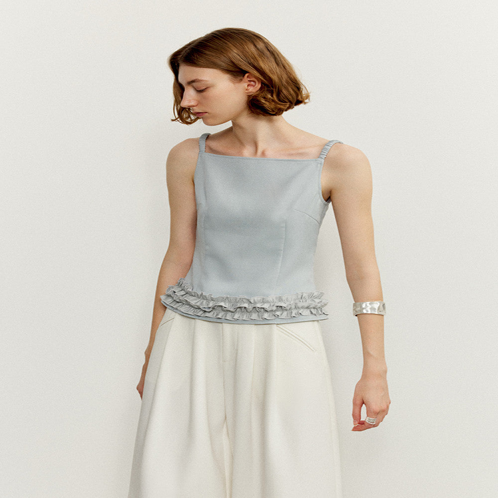 Someone sometimes wears a blue camisole vest with a straight collar and a simple wooden ear for women image 5