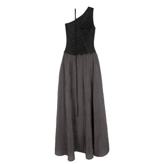 ASAYA4451 - Draped One-Shoulder Knit Maxi Dress 🖤🪶