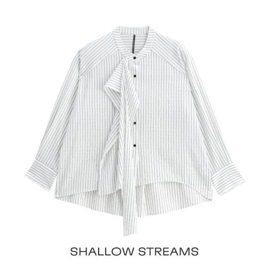 ASAYA4450 - Striped shirt with ruffles at the collar✨