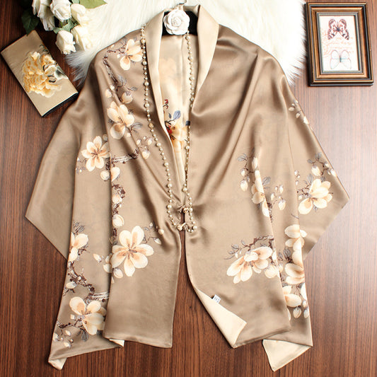ASAYA4379 - Double-Sided Floral Silk Shawl with Toggle Buttons 🌿🕊️