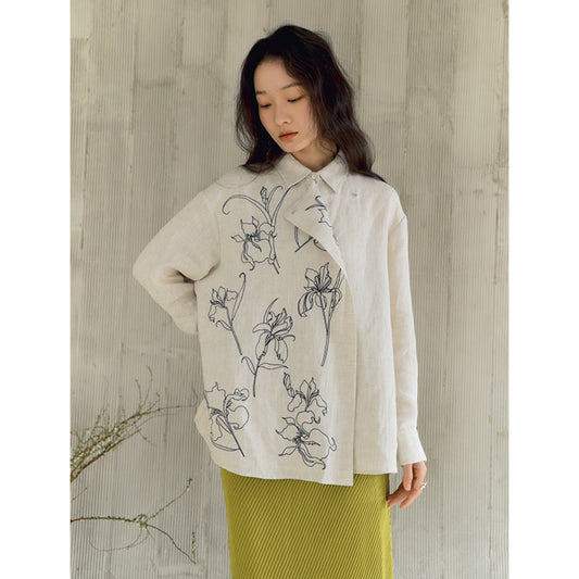ASAYA4359 - Embroidered Linen Overlay Shirt 🌿🖤