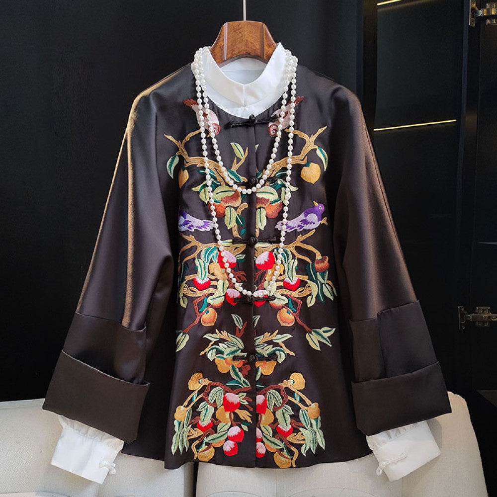 Pink fashionable new Chinese style buttoned tops spring and autumn new style high end acetate retro embroidered jacket Tang suit image 18