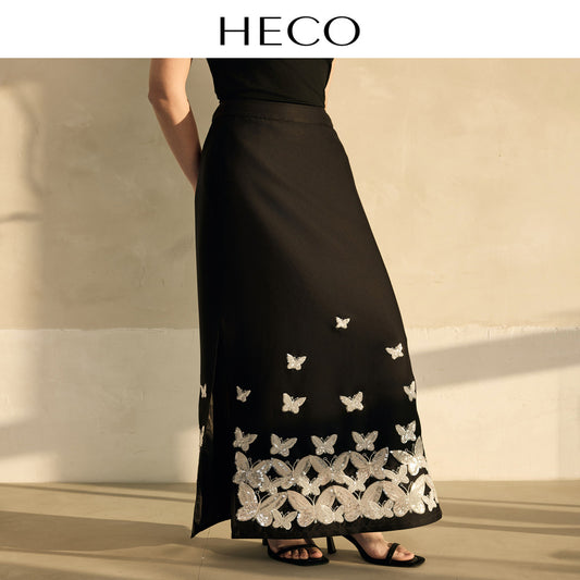 ASAYA4330 - Long A-line skirt with butterfly sequins