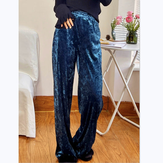 ASAYA4326 - Velvet Draped Wide-Leg Pants (มีสองสี 💙🤍)
