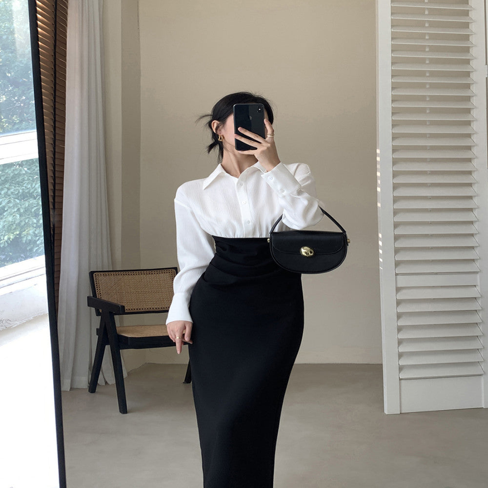 FT GUOGE Guoge s shirt dress for women in the autumn of 2025 with a waist cinching and slimming style a commuting patchwork long skirt image 1