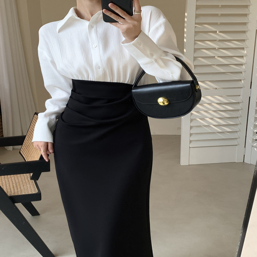 FT GUOGE Guoge s shirt dress for women in the autumn of 2025 with a waist cinching and slimming style a commuting patchwork long skirt image 2