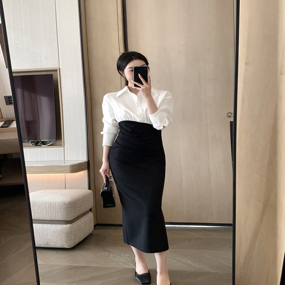 FT GUOGE Guoge s shirt dress for women in the autumn of 2025 with a waist cinching and slimming style a commuting patchwork long skirt image 3