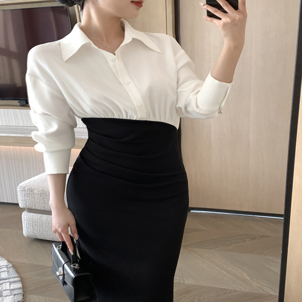 FT GUOGE Guoge s shirt dress for women in the autumn of 2025 with a waist cinching and slimming style a commuting patchwork long skirt image 4