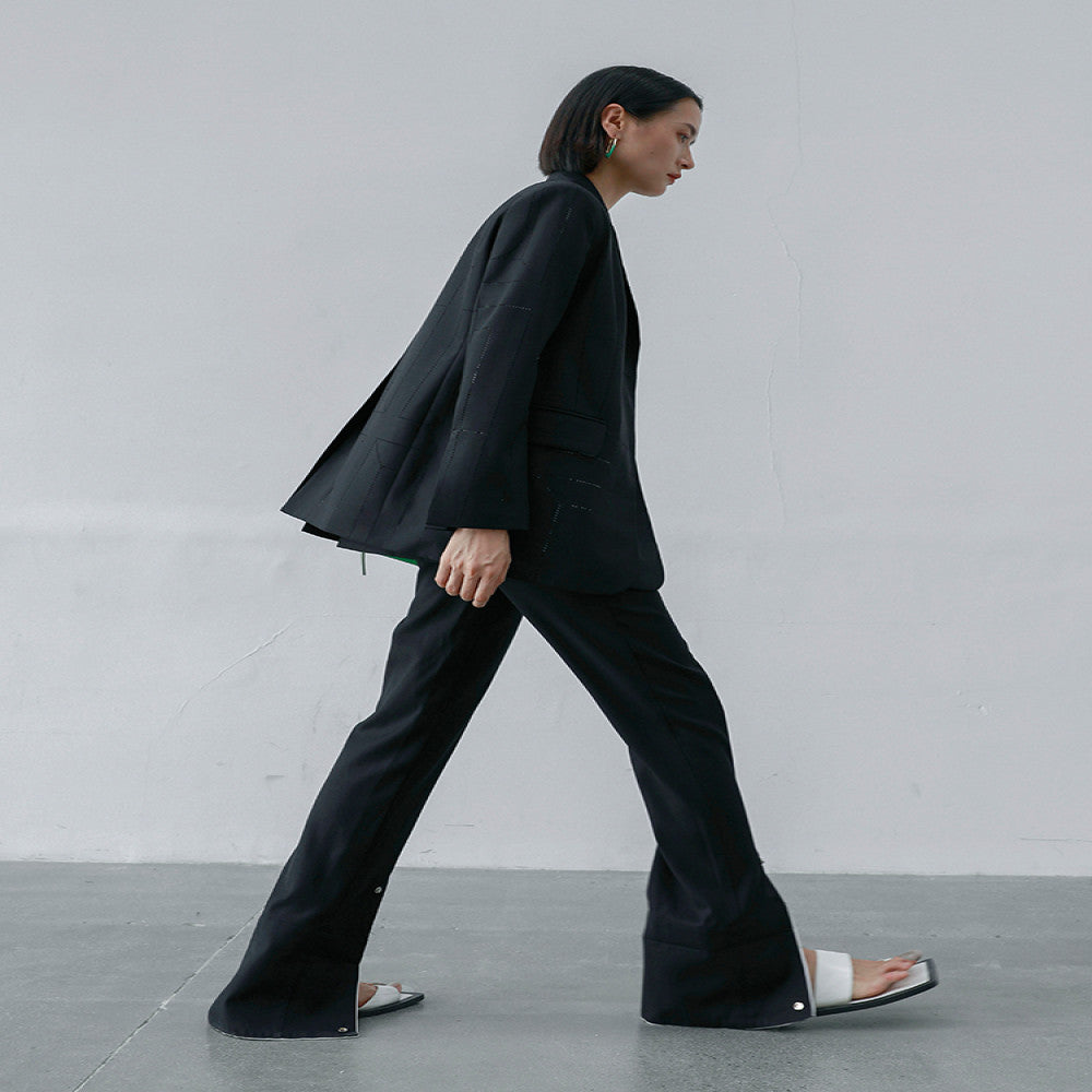Due to the contrasting colors the loose straight leg pants with folded edges are designed to be split and worn twice making them slim for commuting and high waisted casual pants for autumn image 21