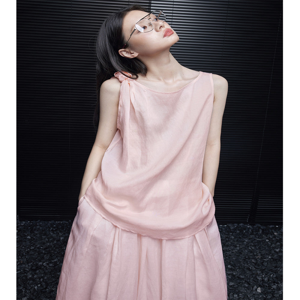 Moment pink sleeveless linen vest for women in the summer of 2025 new loose super hot age reducing light luxury high end feeling image 1