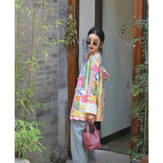ASAYA4298 - Oil Paint Print Vibrant Storyteller Jacket 🎨✨