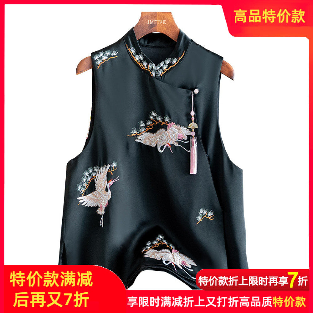 Retro Western style Red Acetate Vest for Women 2024 Autumn New Product Chinese Side Embroidered Hemp Vest for Women image 17