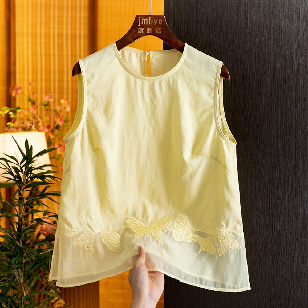 Elegant temperament linen embroidery set 2025 summer new product fashionable casual sleeveless top half skirt two piece set image 24