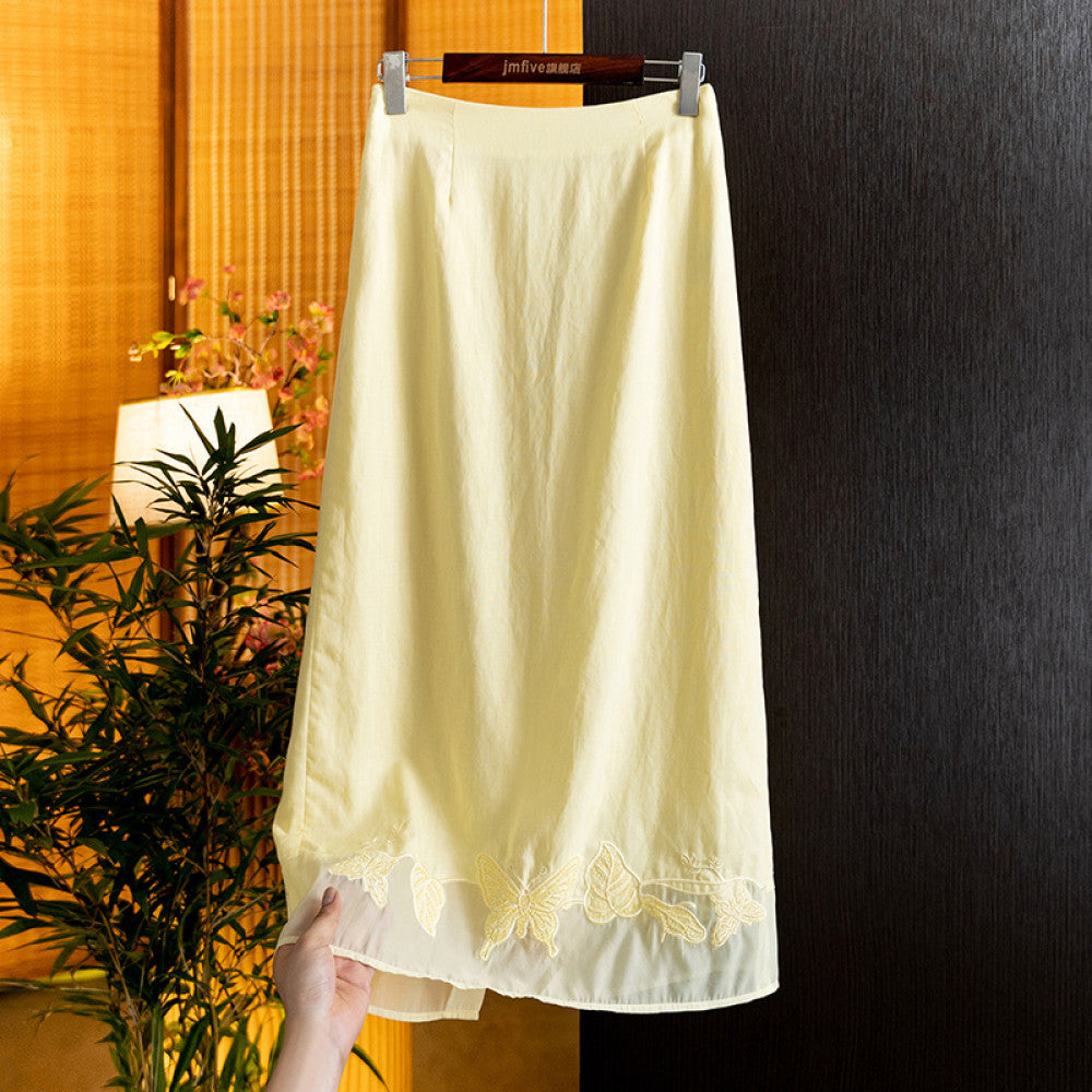 Elegant temperament linen embroidery set 2025 summer new product fashionable casual sleeveless top half skirt two piece set image 36