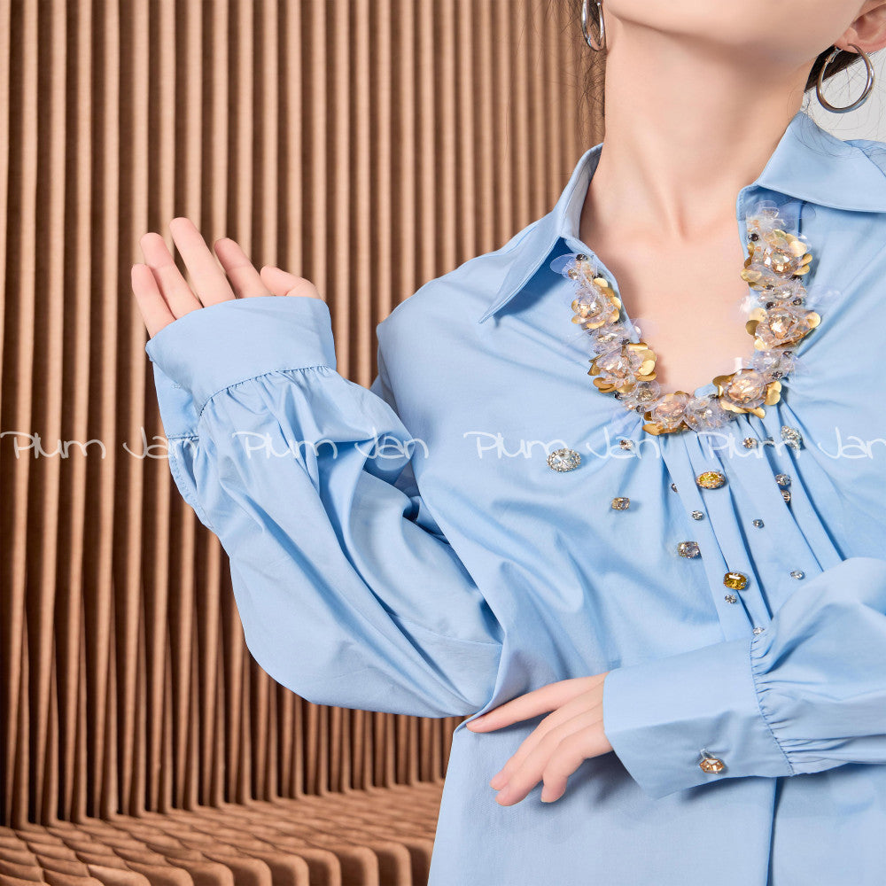 Plum Jan Copper Sulfate Wearing Blue High Design French Shirt Autumn 2025 New Top for Women image 1