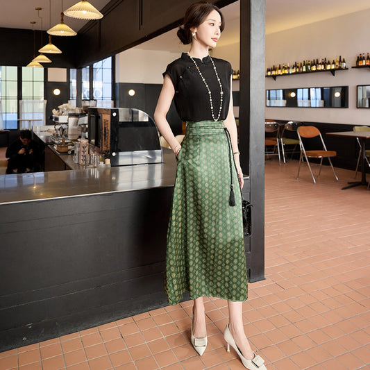 ASAYA4225 ✨ Heavy Silk Retro Cheongsam Mid-Length Skirt ✨💚