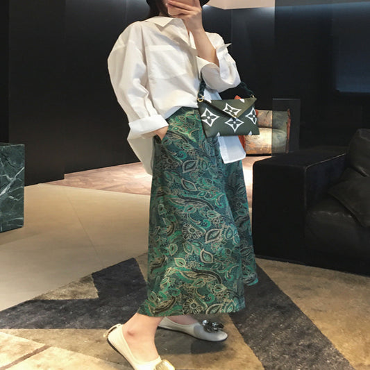 ASAYA4224 💚 Silk Wide-Leg Pants in Elegant Green Paisley Print 🏛️✨