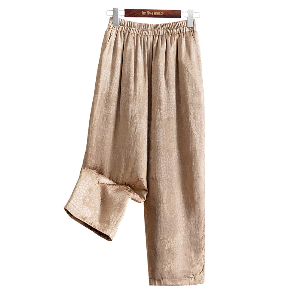 Retro temperament rayon jacquard cotton pants women 2024 winter new small high waist drape loose casual pants women image 13