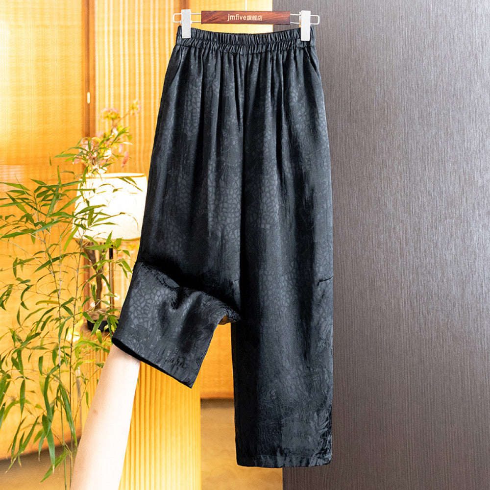 Retro temperament rayon jacquard cotton pants women 2024 winter new small high waist drape loose casual pants women image 14