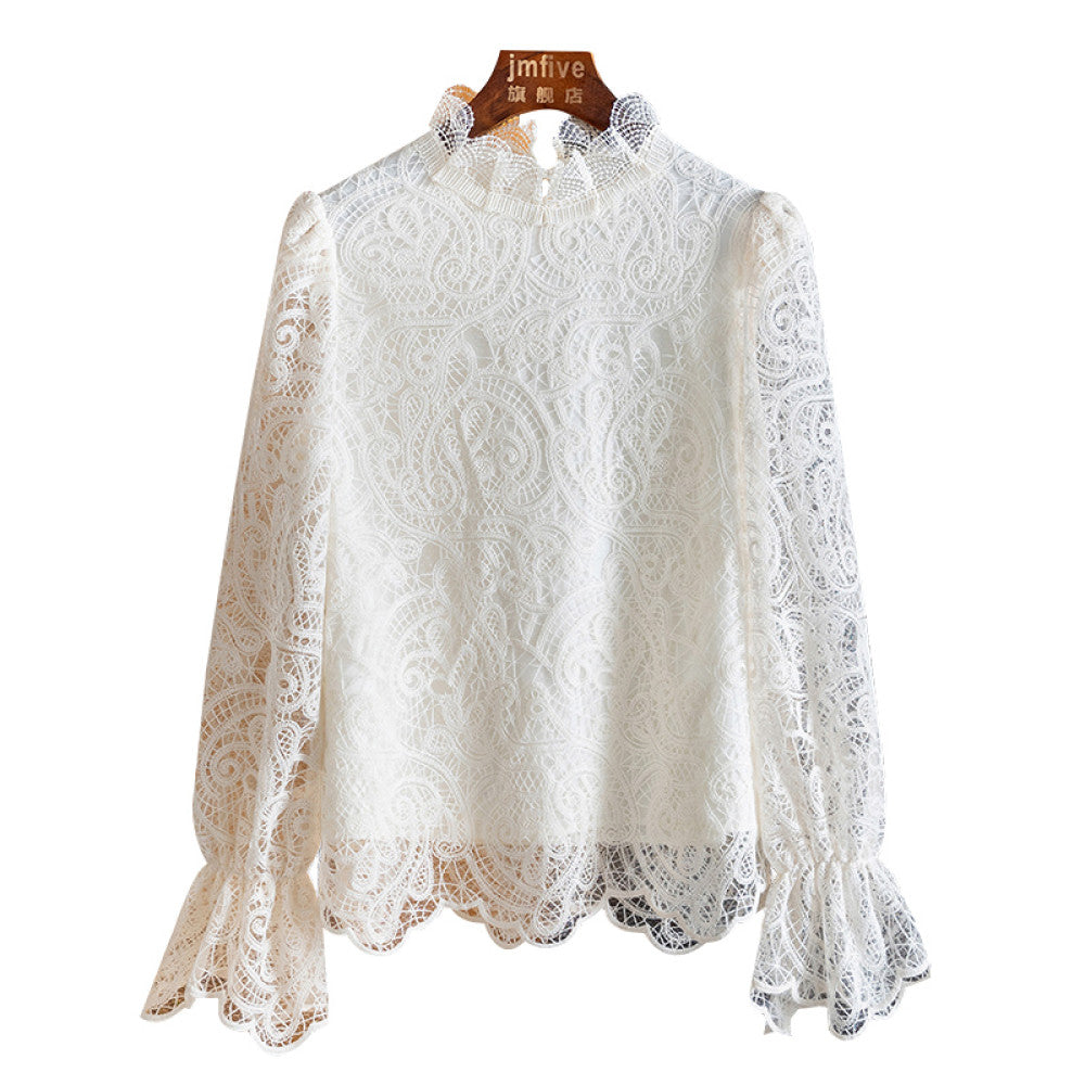 French sweet lace hollow out long sleeved temperament shirt for women in autumn 2025 fashionable and stylish interior top for women image 16