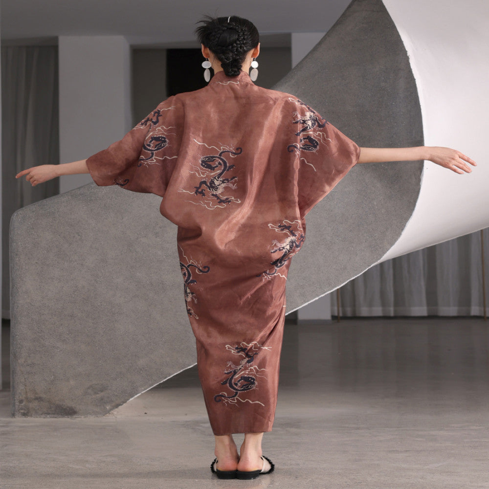 New Chinese style printed three dimensional cut batwing sleeves with a niche design sense both inside and outside the boundaries Seven point sleeve long dress image 3