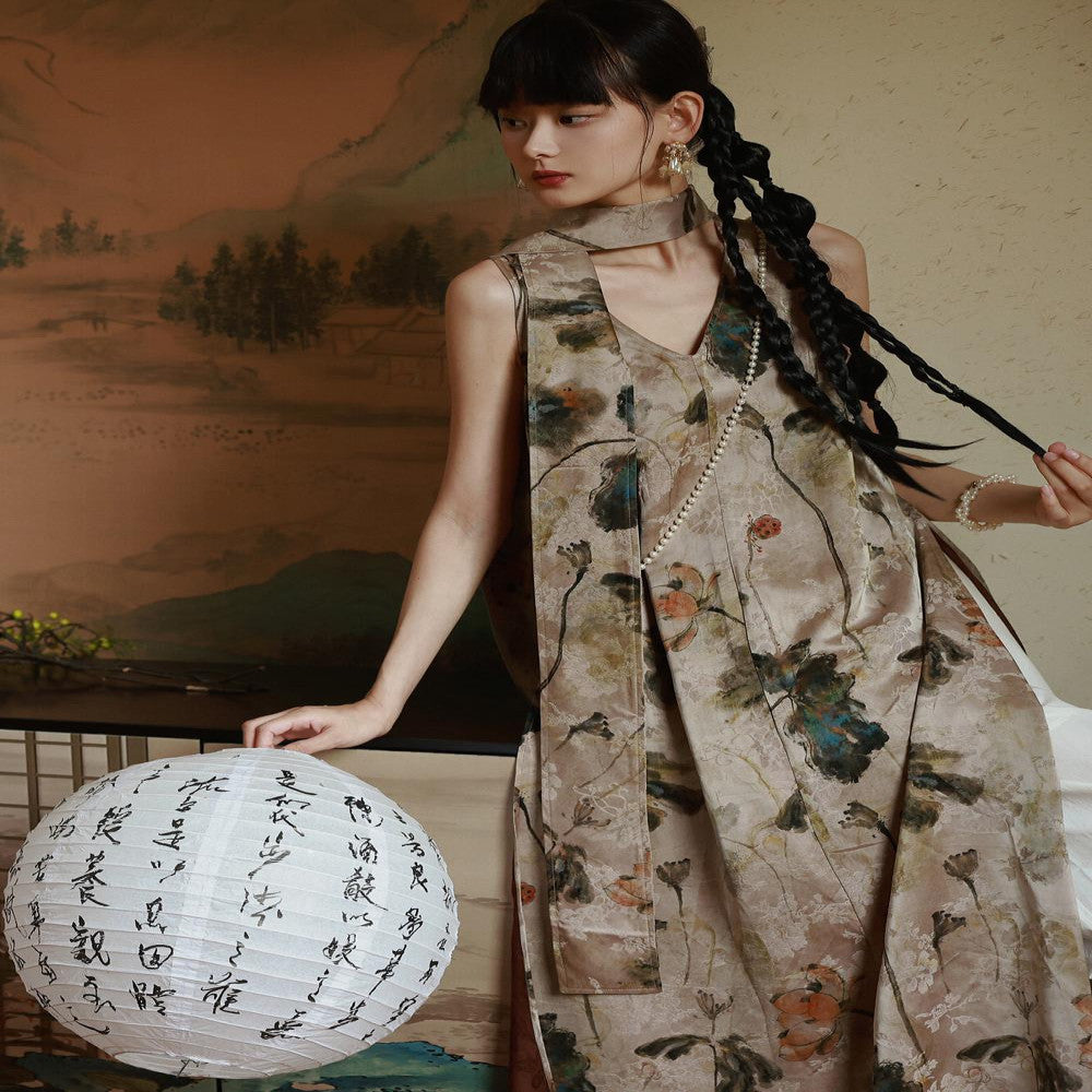 CHARMMY YE 24A W Chinese style ink and wash dark pattern print two wear new Chinese style vest long skirt image 1
