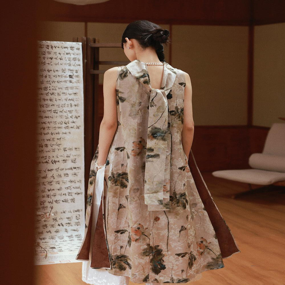 CHARMMY YE 24A W Chinese style ink and wash dark pattern print two wear new Chinese style vest long skirt image 2