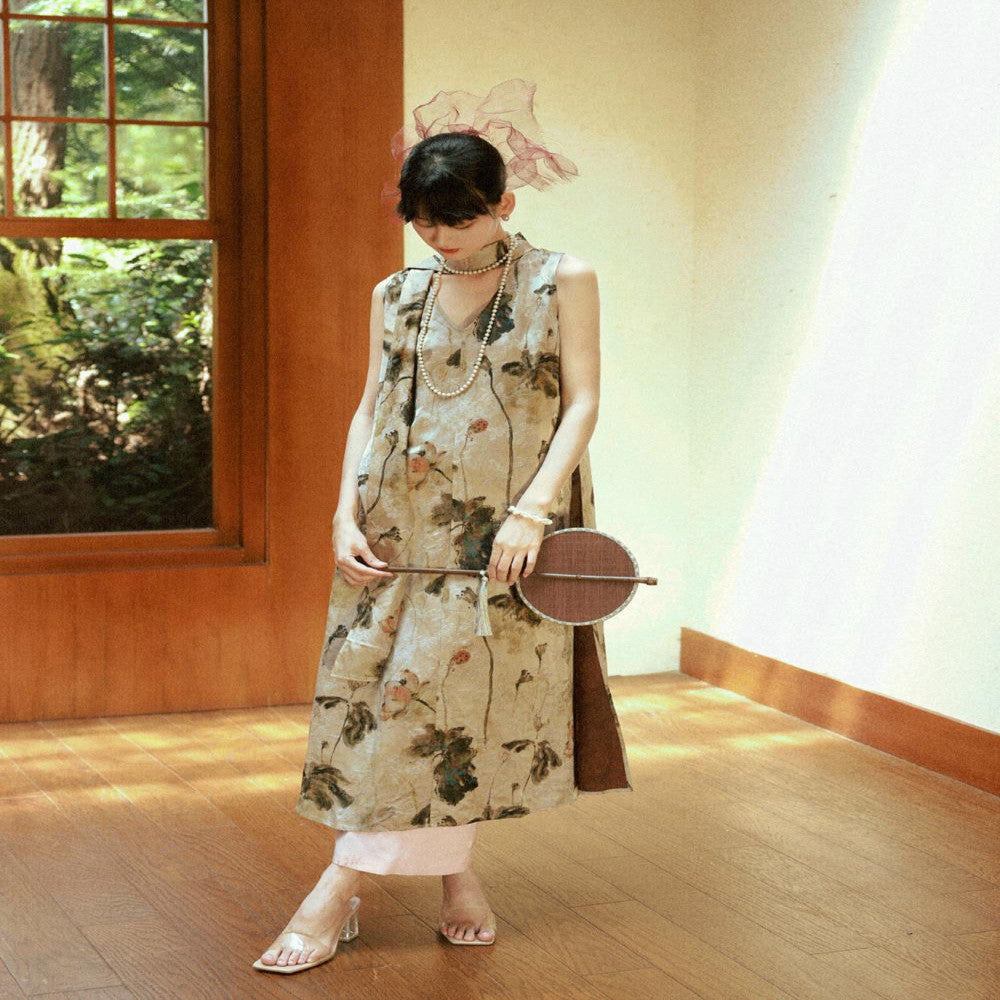 CHARMMY YE 24A W Chinese style ink and wash dark pattern print two wear new Chinese style vest long skirt image 3