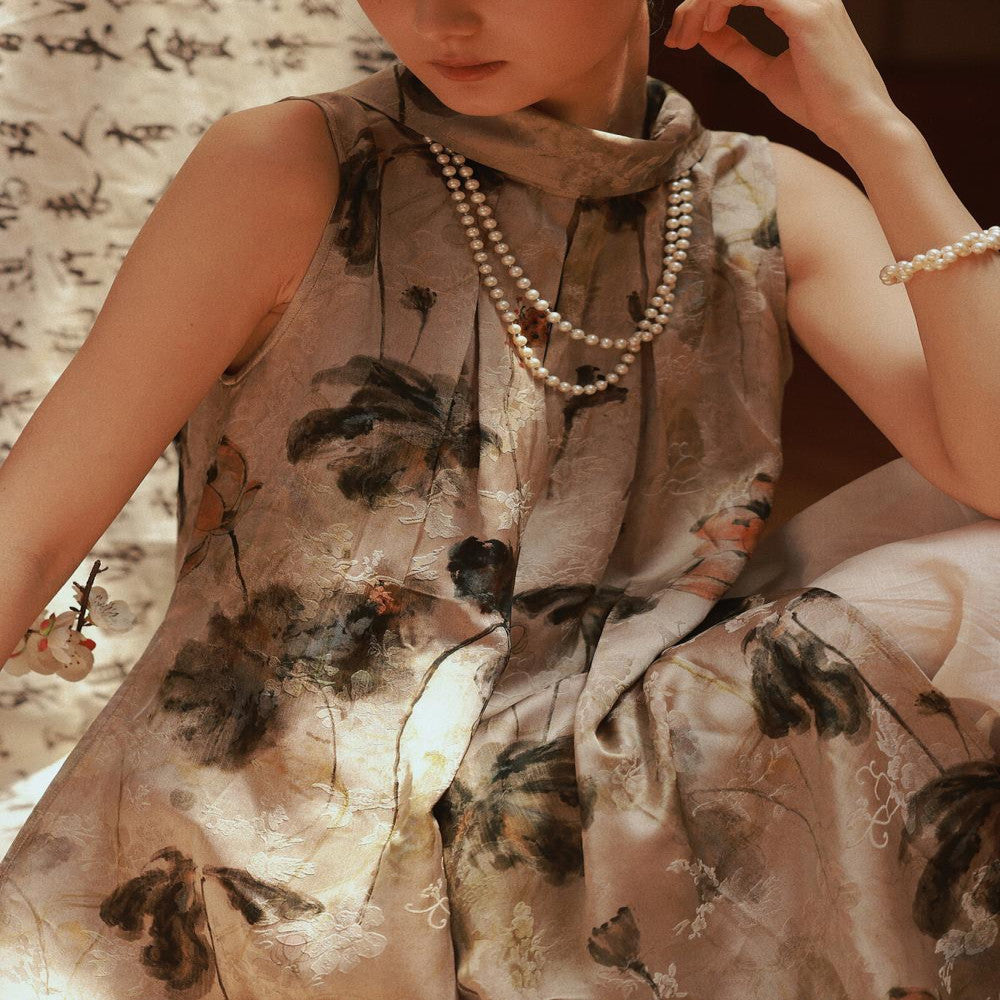 CHARMMY YE 24A W Chinese style ink and wash dark pattern print two wear new Chinese style vest long skirt image 5