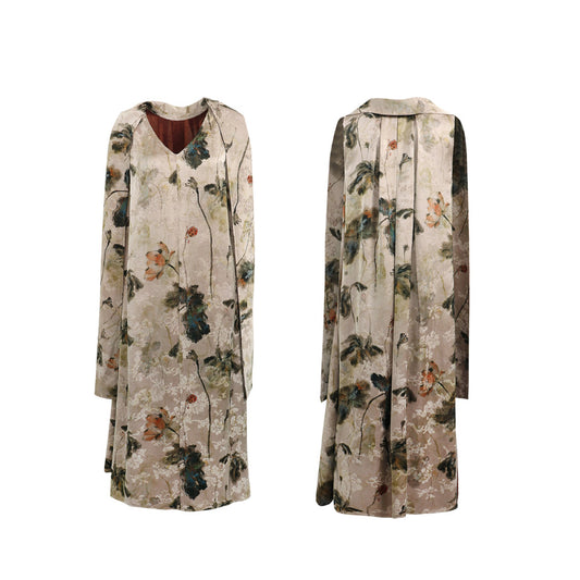 ASAYA4103 ✨ 🌸 Ink Painting Floral Cheongsam Vest Dress 🌸