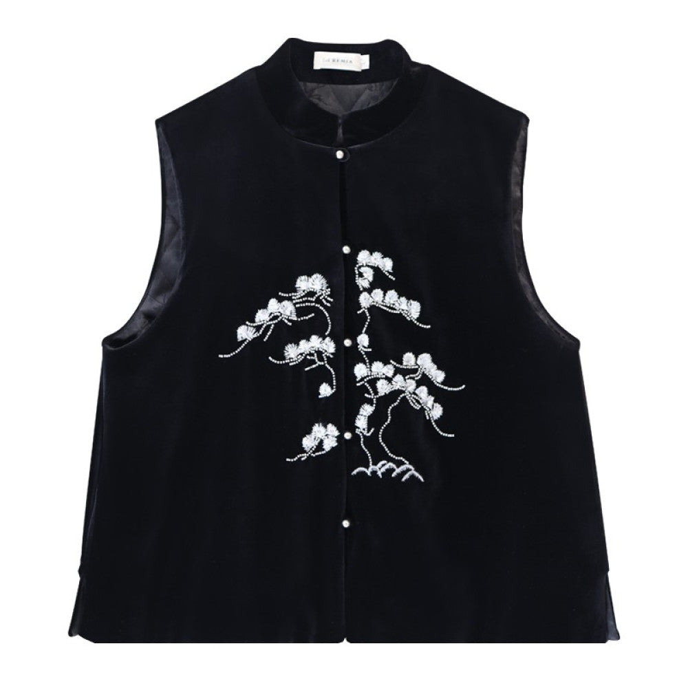 Xiaolu Miya s Pine original design new Chinese style heavy beaded velvet padded vest image 13