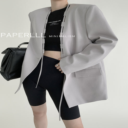 ASAYA4086 ✨ Minimalist Collarless Blazer ✨