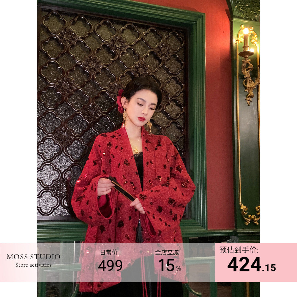 MOSS STUDIO Yun Yang Feng Hua Chinese style winter thickened heavy beaded woolen coat for women image 1