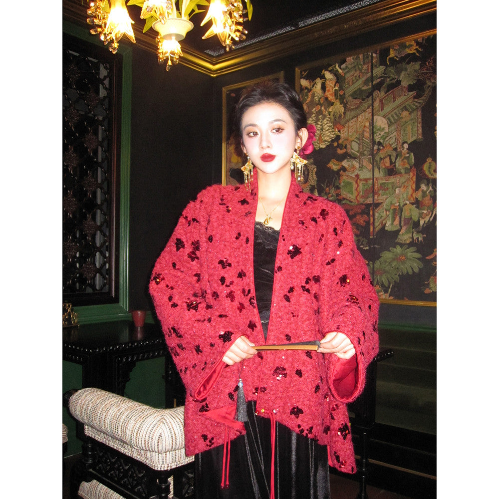 MOSS STUDIO Yun Yang Feng Hua Chinese style winter thickened heavy beaded woolen coat for women image 5