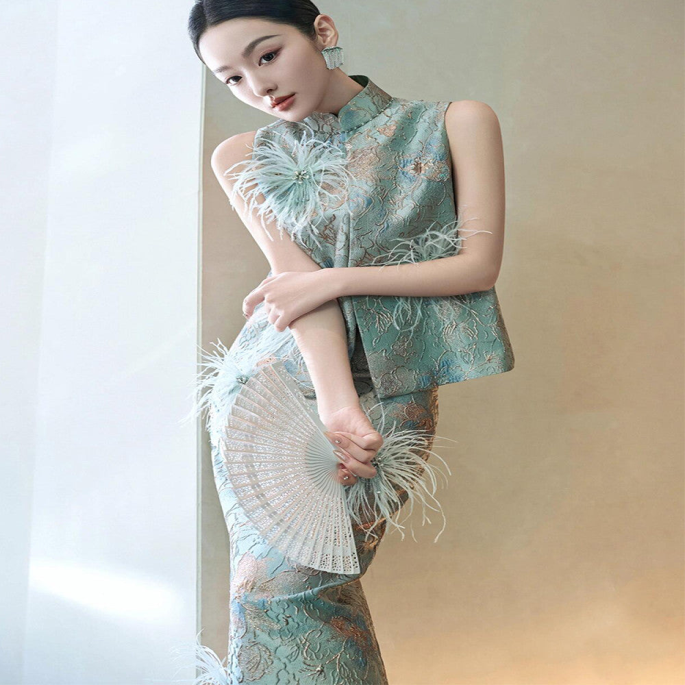 New Chinese style morning shoot dress female bride high end national style wedding banquet high end luxury niche suit toast dress long image 2