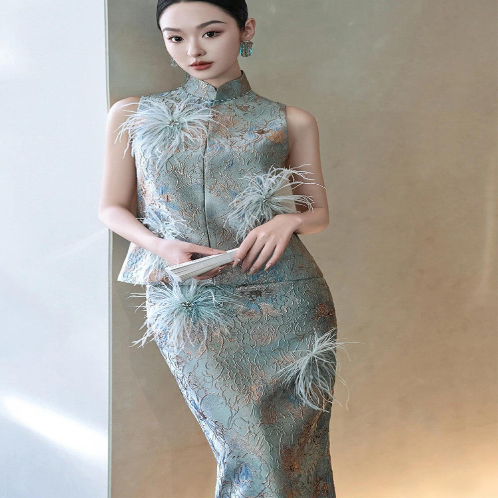 New Chinese style morning shoot dress female bride high end national style wedding banquet high end luxury niche suit toast dress long image 0
