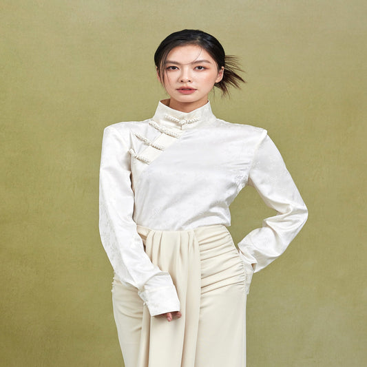 ASAYA4009 ✨ 💮 Elegant Beige High Collar Top 💮