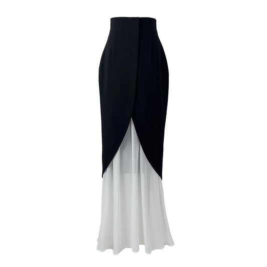 ASAYA4008 Black & White Fishtail Skirt Elegance 🖤🤍