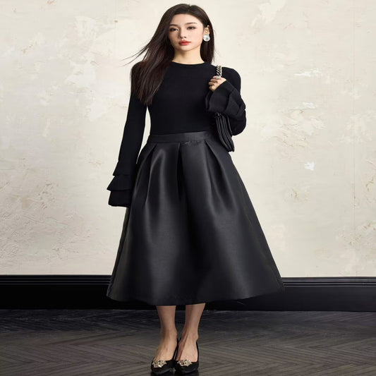 ASAYA4007 ✨ “Black A-line Puffy Skirt”