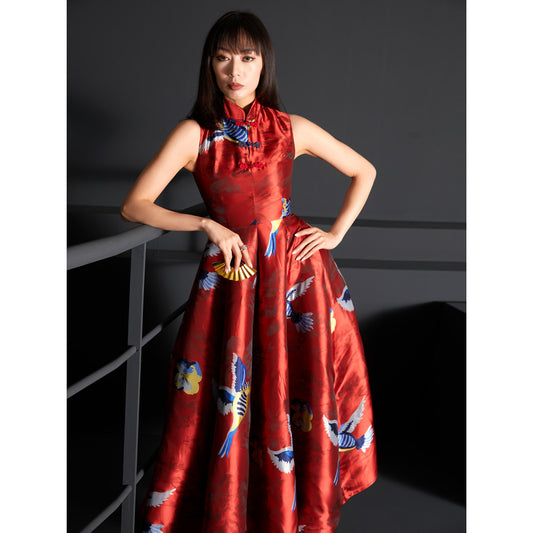 ASAYA3989 🌹 Majestic Crimson Swing Cheongsam Dress ✨