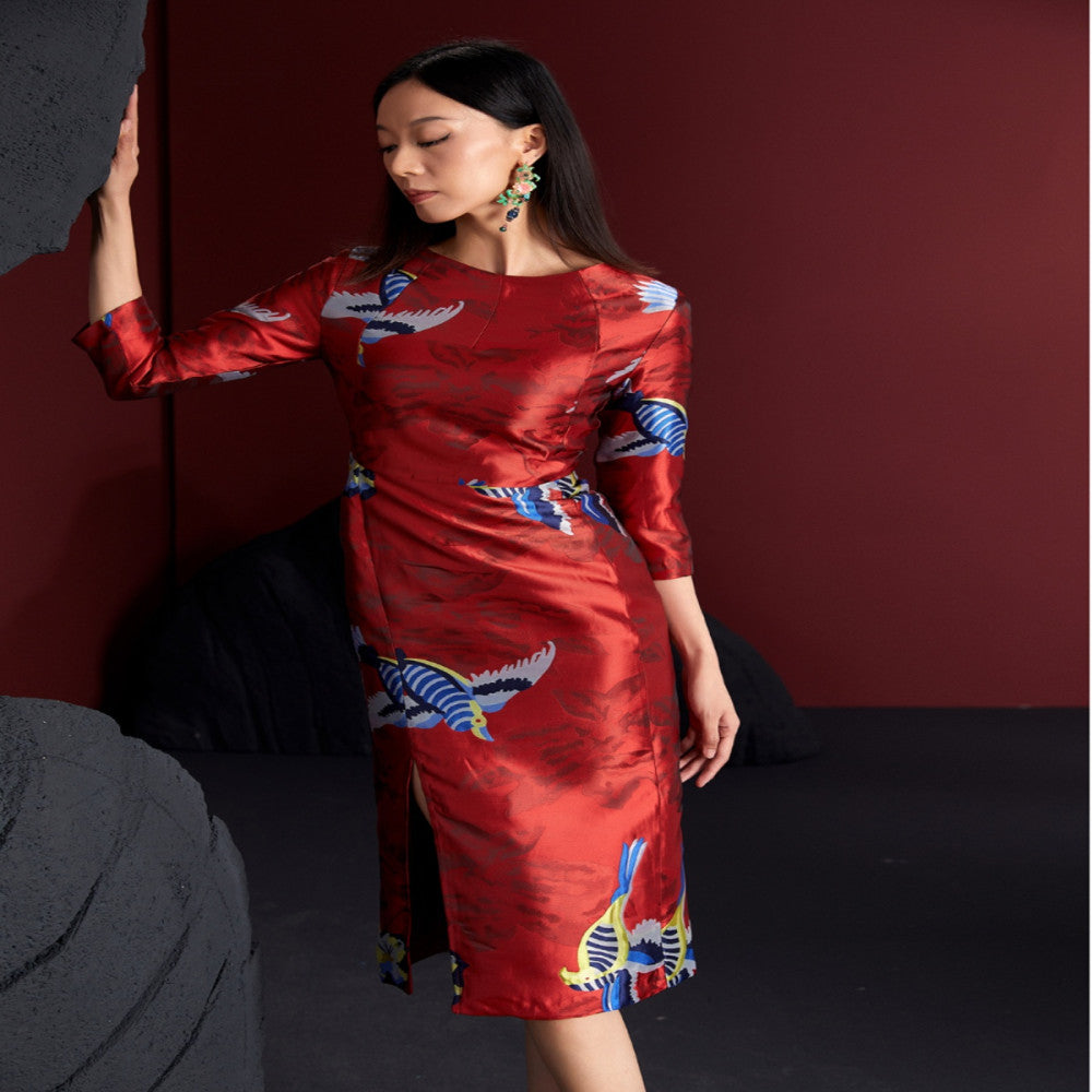 Fulang Original Design Style Shop Confident Luxury Jacquard Slim Fit Improved Hip Wrapped China Chic Long Cheongsam Dress image 1
