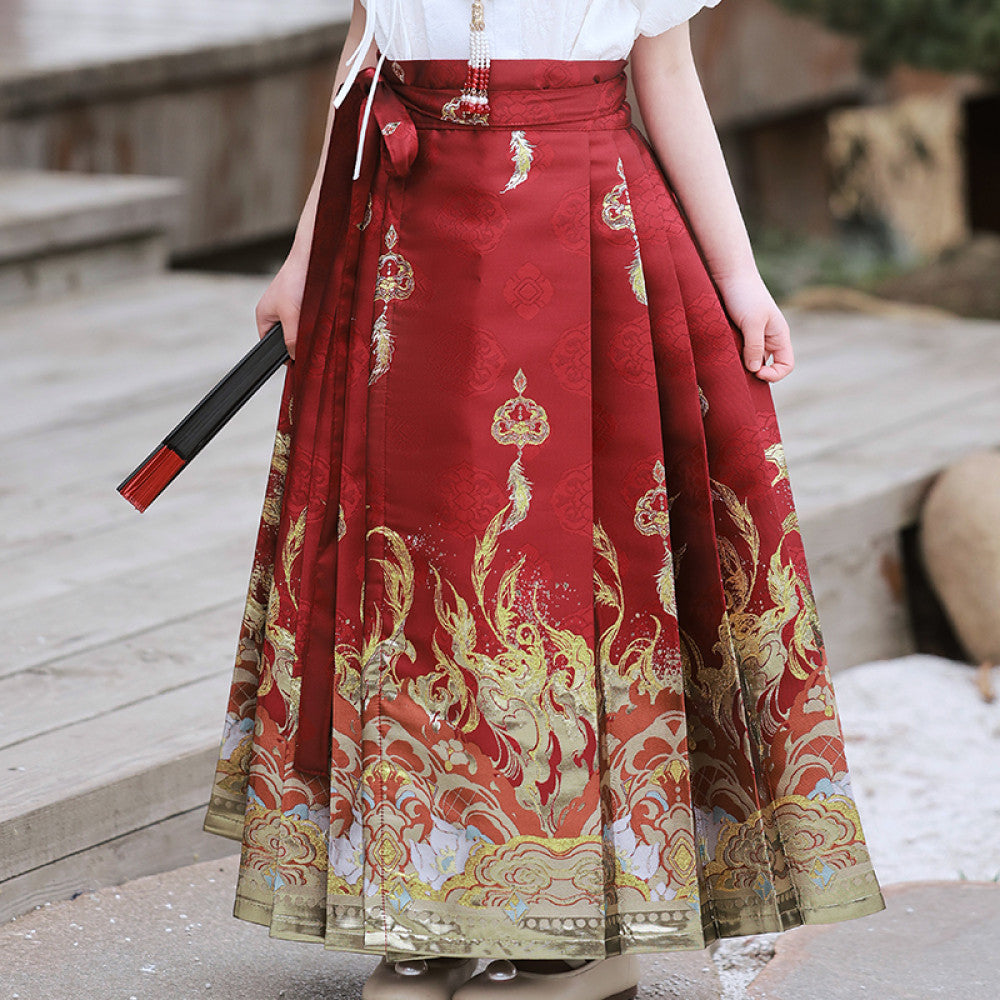 New Chinese style horse face skirt parent child outfit mother daughter Tang outfit Chinese style Hanfu 2025 new summer outfit set red image 22