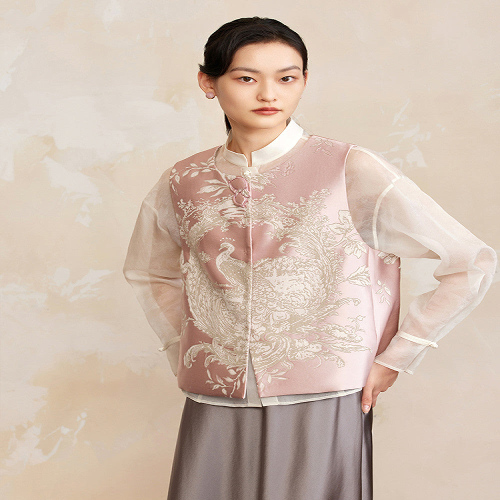 Ruyi Lianyun Huaiyin Double flower jacquard brocade vest women s new Chinese style retro buttoned vest image 2