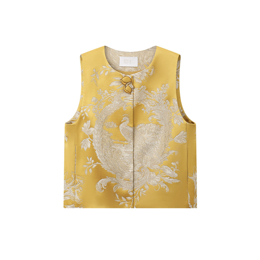 Ruyi Lianyun Huaiyin Double flower jacquard brocade vest women s new Chinese style retro buttoned vest image 6