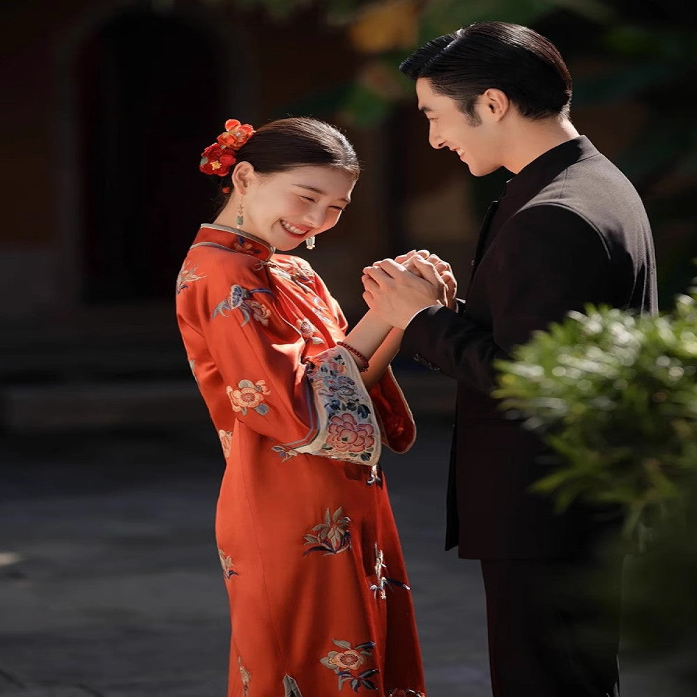 Bride wedding day casual toast dress female new Chinese style morning gown red dress improved cheongsam early autumn image 2