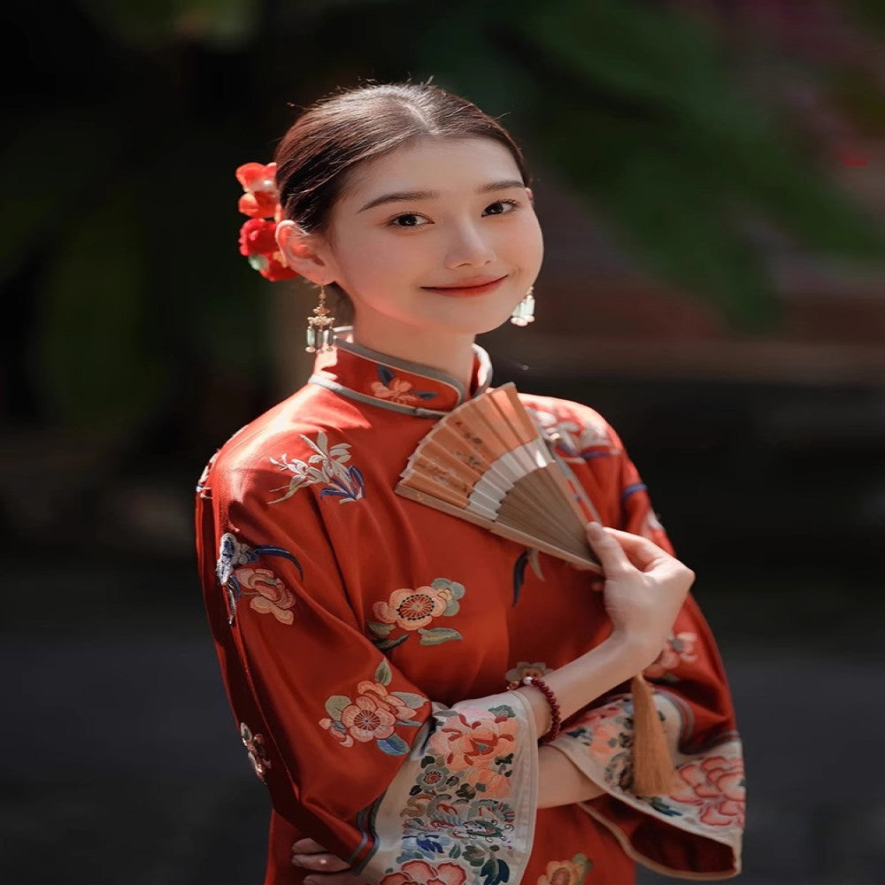 Bride wedding day casual toast dress female new Chinese style morning gown red dress improved cheongsam early autumn image 4
